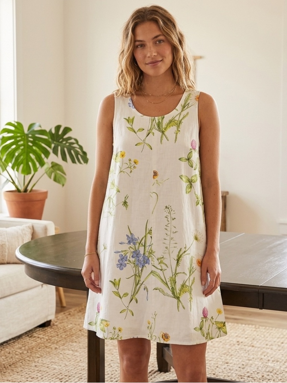 H&M White Sleeveless Floral Mini Dress